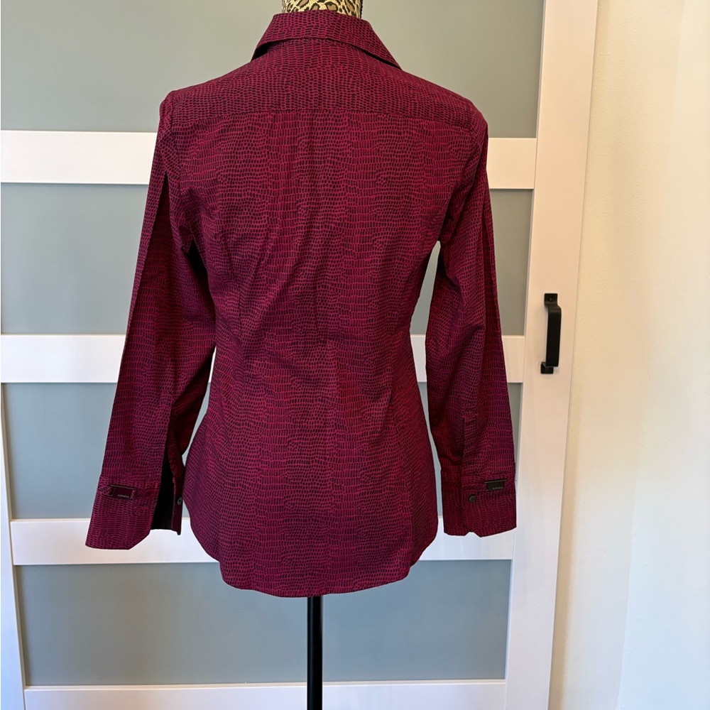 Express Wine Colored Patterned Button-Down Shirt - image 3
